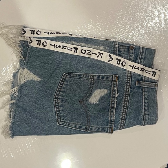 NWOT: FIRST OF A KIND distressed denim mini skirt, Size 26 - Picture 4 of 5